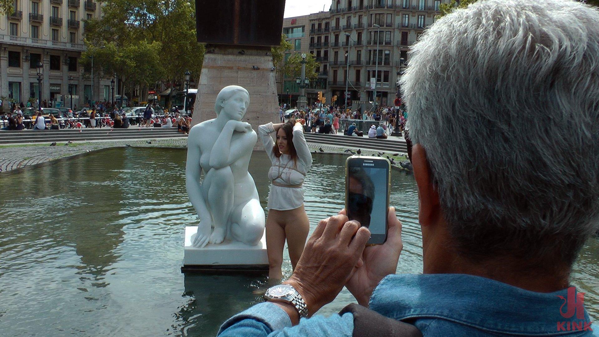 Wiggly little slut needs to be held down and humiliated. Don't let Perky Brunette Nati Mellow's size fool you, she is a wiggly little slut and needs to be held down and humiliated. This braces face prostitute gets tied up in rope bondage and ruins hundreds of tourist photos out in Barcelona! Then this little pocket sized pussy gets dragged in the Coplas Bar and has her dirty filthy bare feet punished! Everyone gets a turn on this prostitute whipping and flogging her! Not to mention zappers, this slut is afraid! The whole bar can't even hold her down. Finally we get this vagina down and make love her full of cocks. We have to smother her in huge tits to get this squirmy little slut to stay still! Nati Mellow is the tiniest most poorly behaved little vagina Mona Wales has ever met in all of Spain!