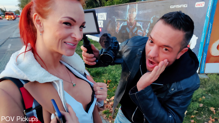 Redhead KESSIE SHY BANGED behind billboard!