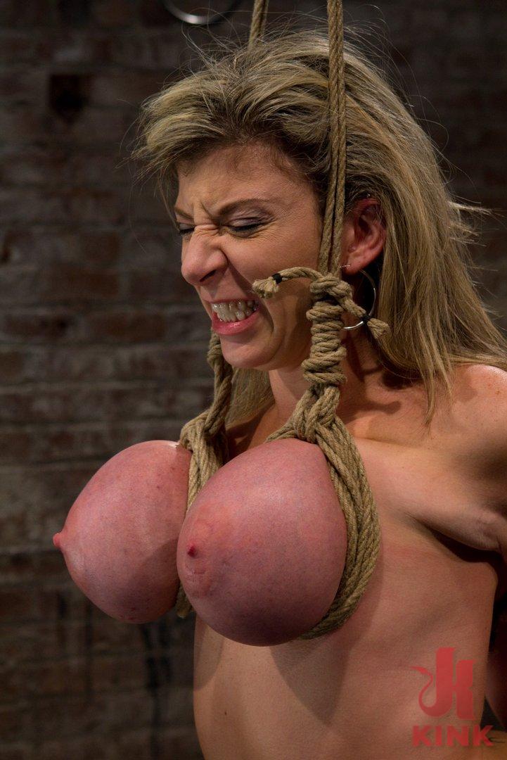 Photo number 8 from MILF with HUGE EE tits gets them severely bound  Pulled brutally to tippy toes!  Yea that hurts shot for Hogtied on Kink.com. Featuring Sara Jay and Isis Love in hardcore BDSM & Fetish porn.