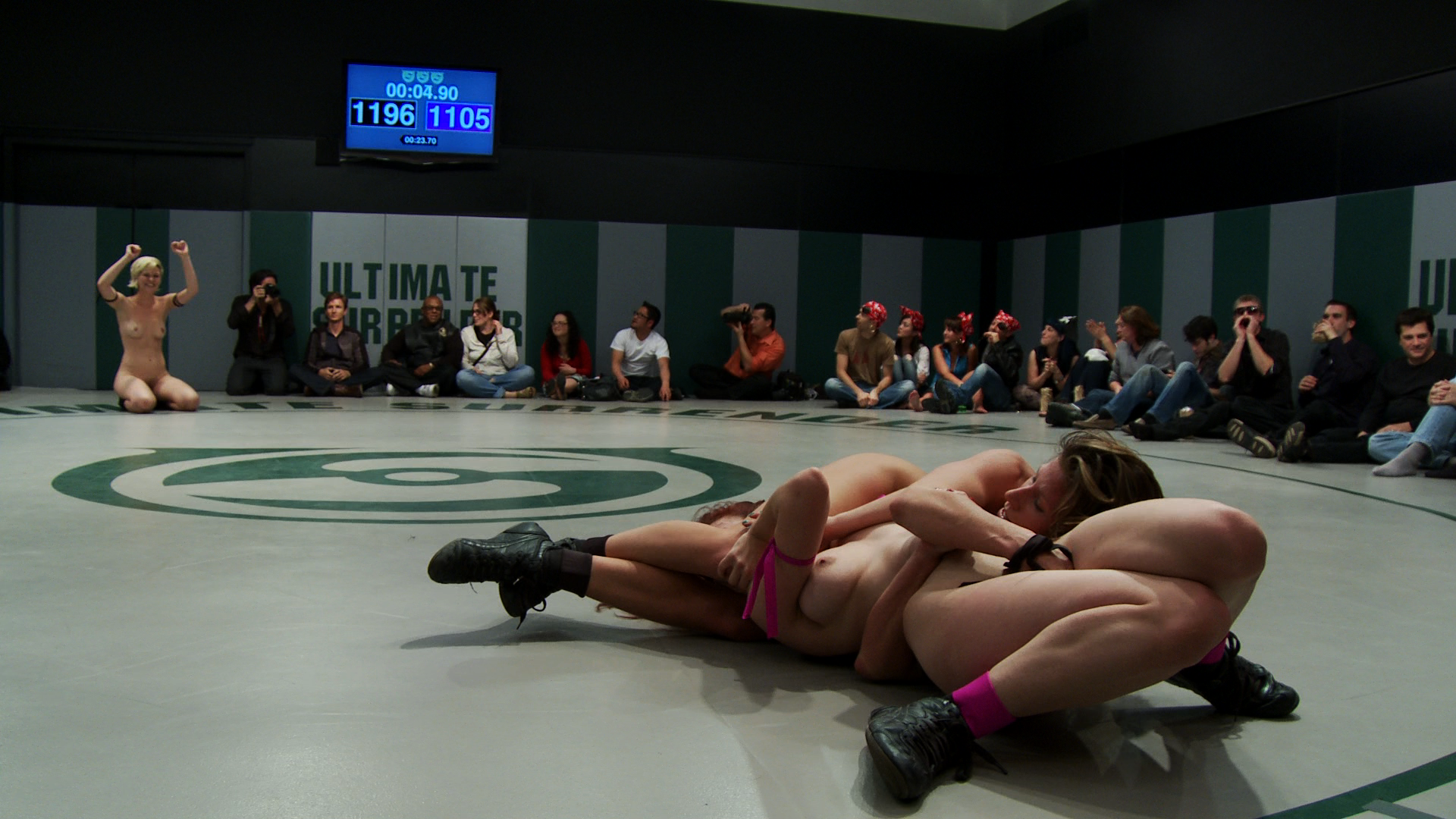 Brutal 4 girl Tag Team Match up! Non-scripted, sexual submission wrestling Crushing scissor holds