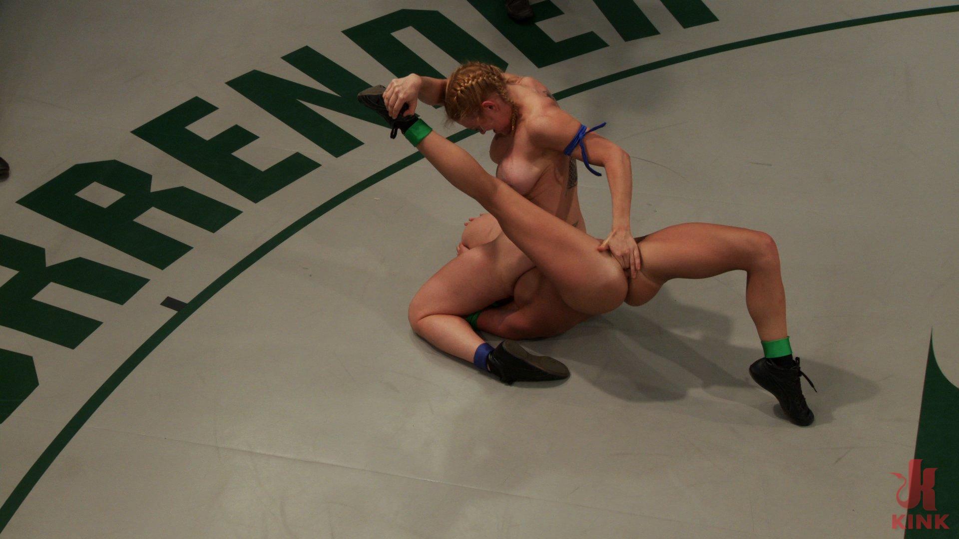 2 big titted blonds battle in non-scripted wrestling. Submission holds, face sitting, finger fucking