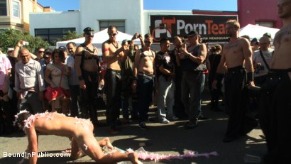 Photo number 6 from Folsom Street Whore tormented in front of thousands of people   shot for Bound in Public on Kink.com. Featuring Connor Maguire, Cameron Kincade and Jessie Colter in hardcore BDSM & Fetish porn.