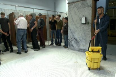 Photo number 1 from Pissed off janitor fucked in bondage by horny bathroom cruisers  shot for Bound in Public on Kink.com. Featuring Eli Hunter, Leo Forte, Marcus Isaacs and Big Red in hardcore BDSM & Fetish porn.